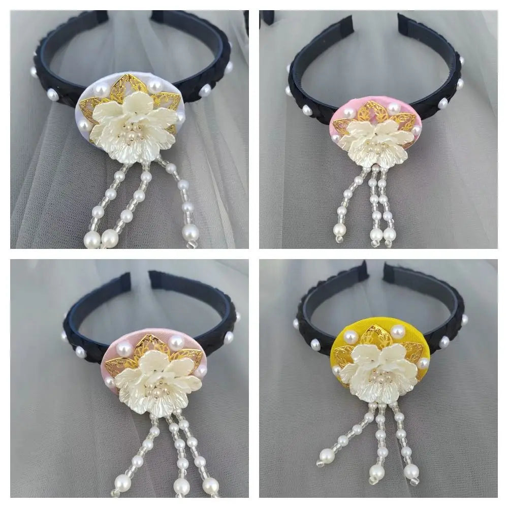 Fashion Flower Korean Headband Tassel Beaded Hanbok Hairband Pearl Qme