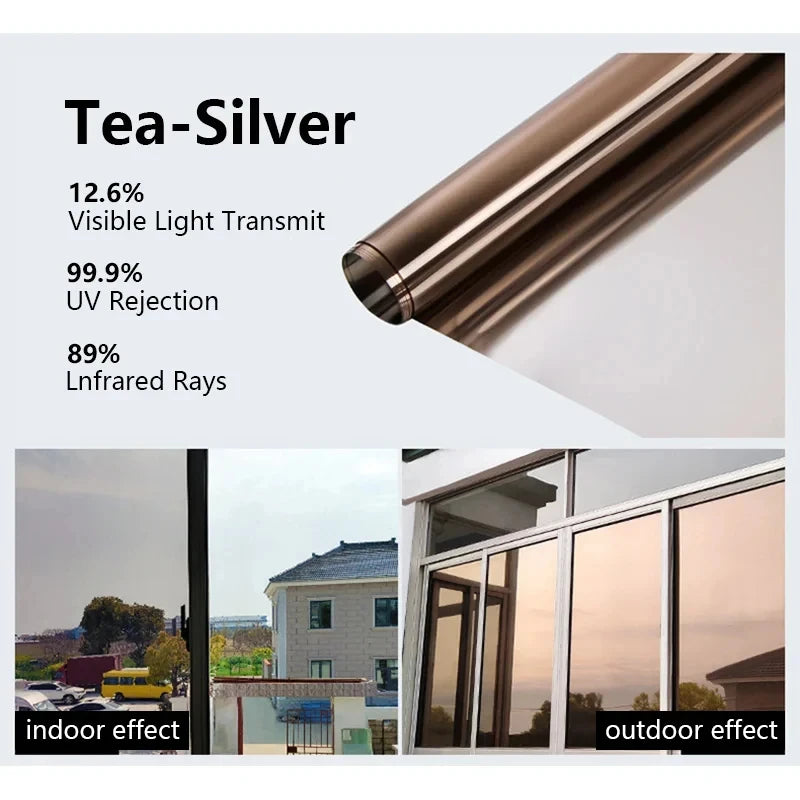 House Window Tint Privacy Film Anti Look Vinyl Mirror Foil Non Adhesive Car Glass Screen Stickers Rolls Heat UV Protection Tools Qme Nano Tea Silver 70cmx200cm