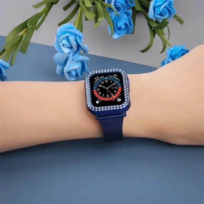 Bling Glass+Cover For Apple Watch 10 46mm 42mm Diamond Hard PC bumper+Screen Protector Case iwatch series 10 42 46mm Accessories Qme