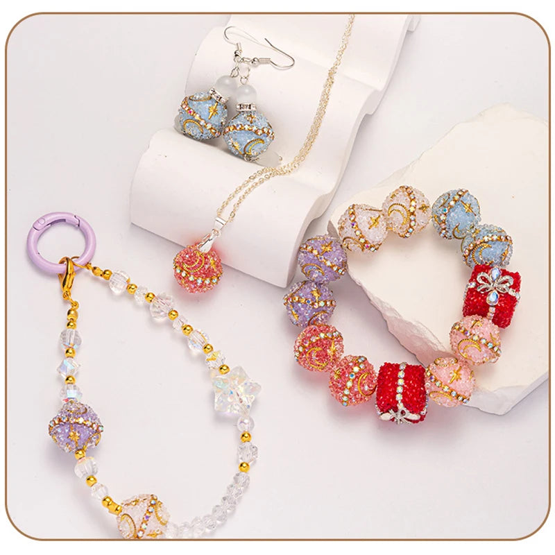 1PCS 16mm Rhinestone Ball Beads Moon Star Flower Loose Spacer Beads for Jewelry Making DIY Craft Supplies Christmas Decoration Qme