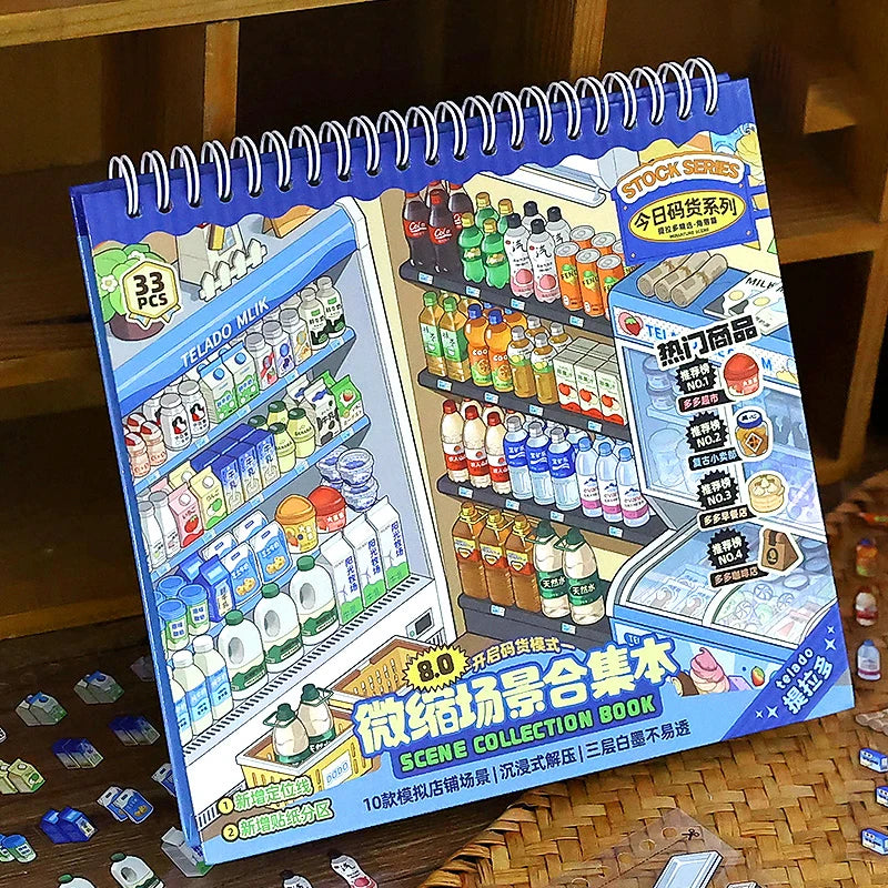 1 sticker+1 pair of tweezers creative fun collection sticker book 3D miniature scene stacking handmade DIY decorative stickers Qme