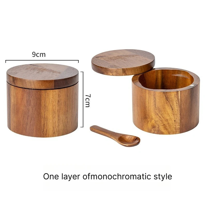 A Acacia wood salt jar, solid wood seasoning box, wooden pepper box, kitchen seasoning bottle, salt box, storage seasoning jar Qme One Layer SingleGrid