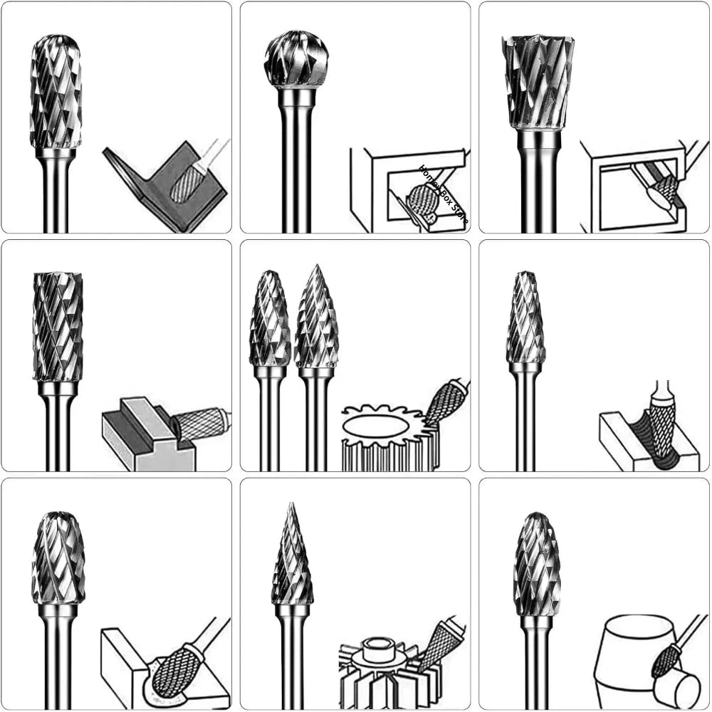 10Pcs High Hardness Carbide Burr Bits 3mm Shank Double Cut Rotary Tool Accessories For Dremel Metal Grinding Engraving Qme