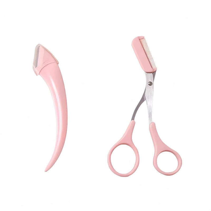 Ladies Eyebrow Trimmer Two-piece Comb Scissors Beginner Lazy Safety Qme Pink