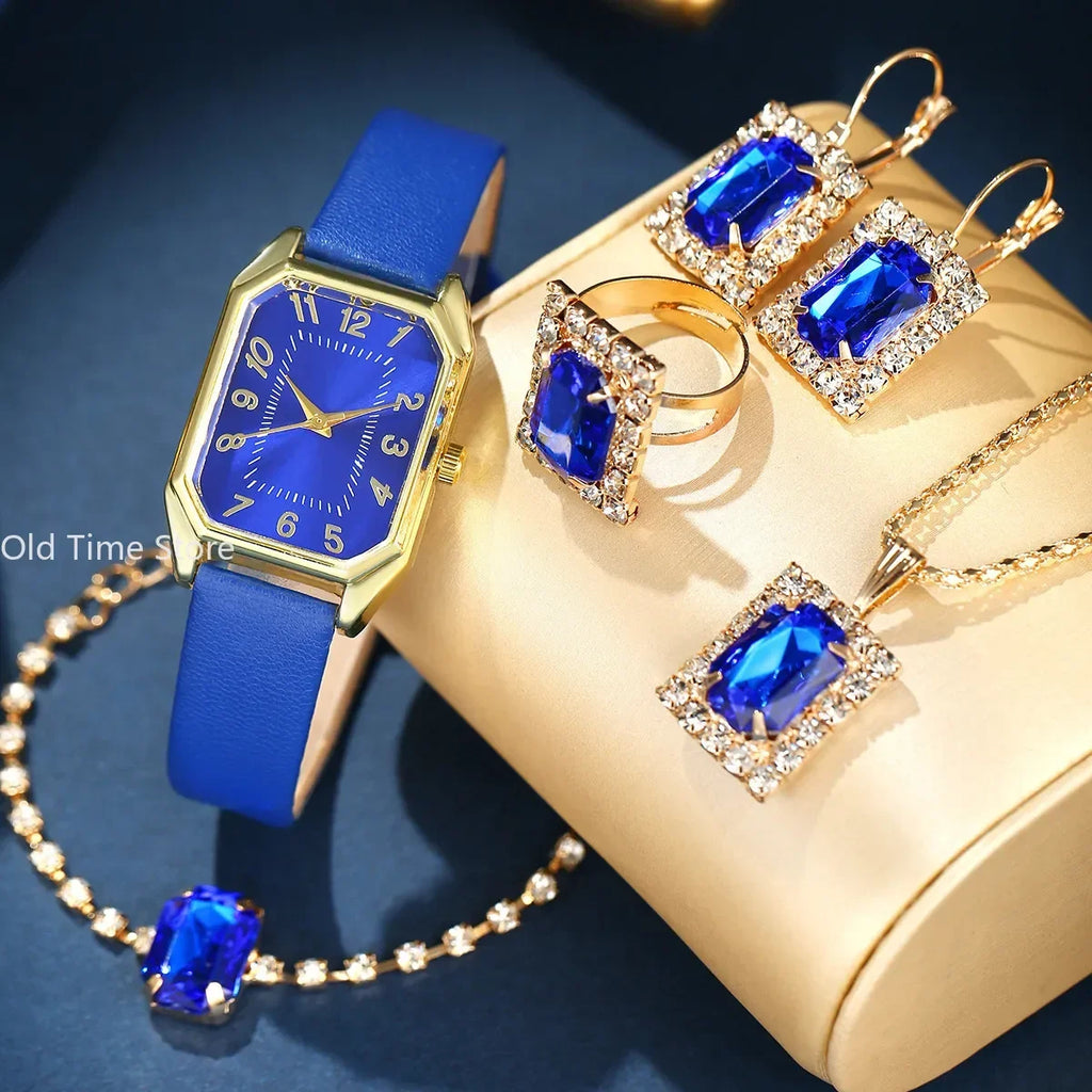 6/5/1PCS Luxury Fashion Square Women's Watches Brand Ladies Quartz Wristwatch Jewelry Set Classic Simple Femme Relogio Feminino Qme