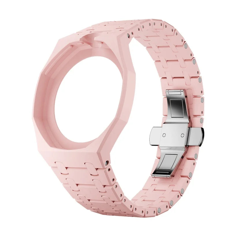 2 In 1 Strap + Case for Swatch x AP Royal Pop Pocket Watch Change to Wristwatch Ceramic+Silicone Band Wrist Strap Accessories Qme 2.Light Pink-12.0