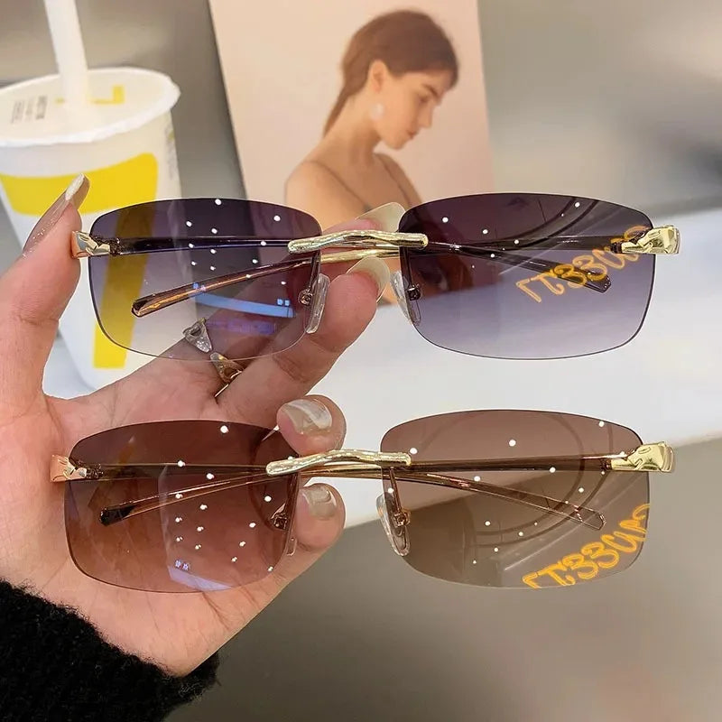 New Rectangle Vintage Rimless Square Sunglasses Classic Casual Sun Glasses UV400 Cut Edge Frameless Sunglasses Qme