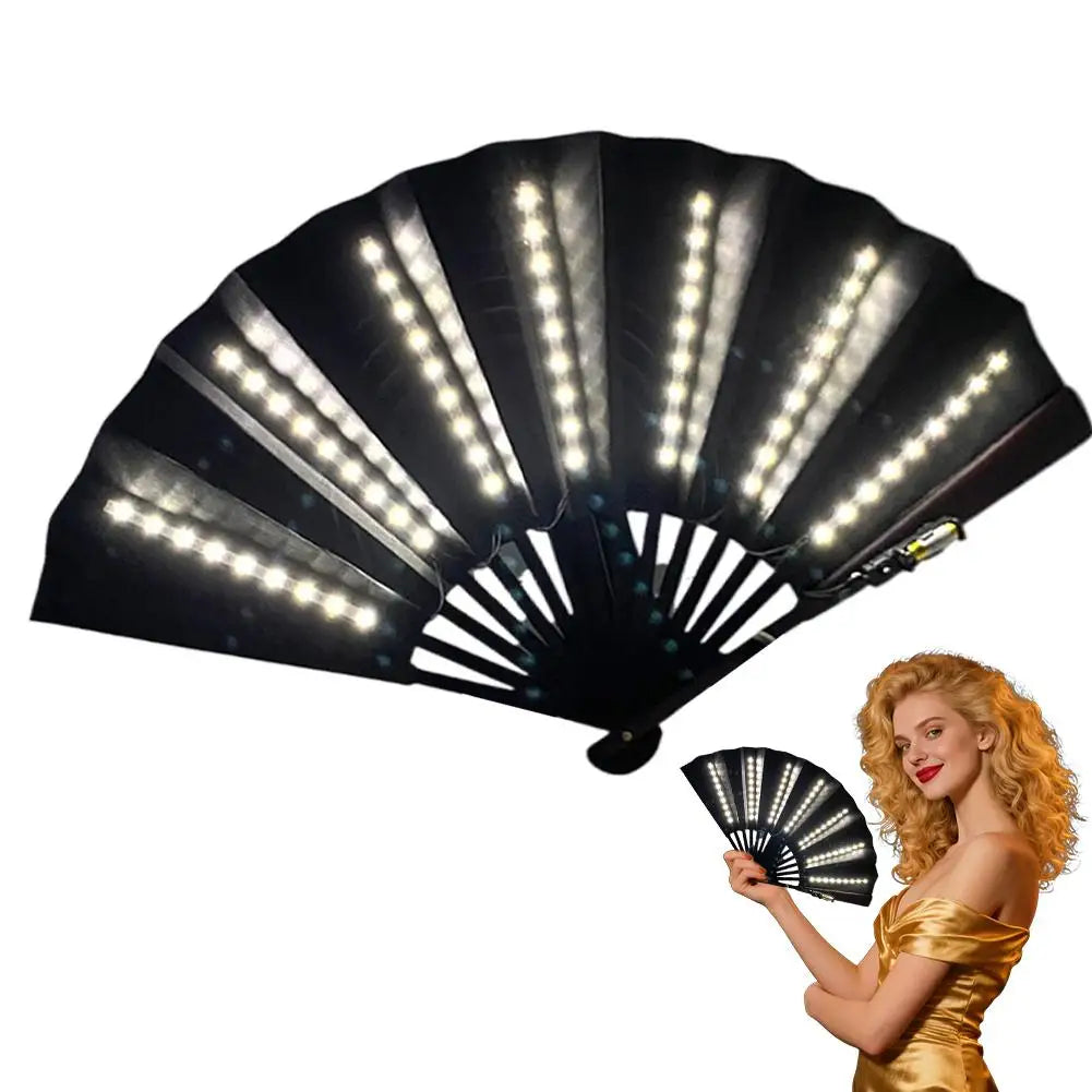 Light Up Folding Fan Line Dancing Women Hand Glowing Stage Qme F
