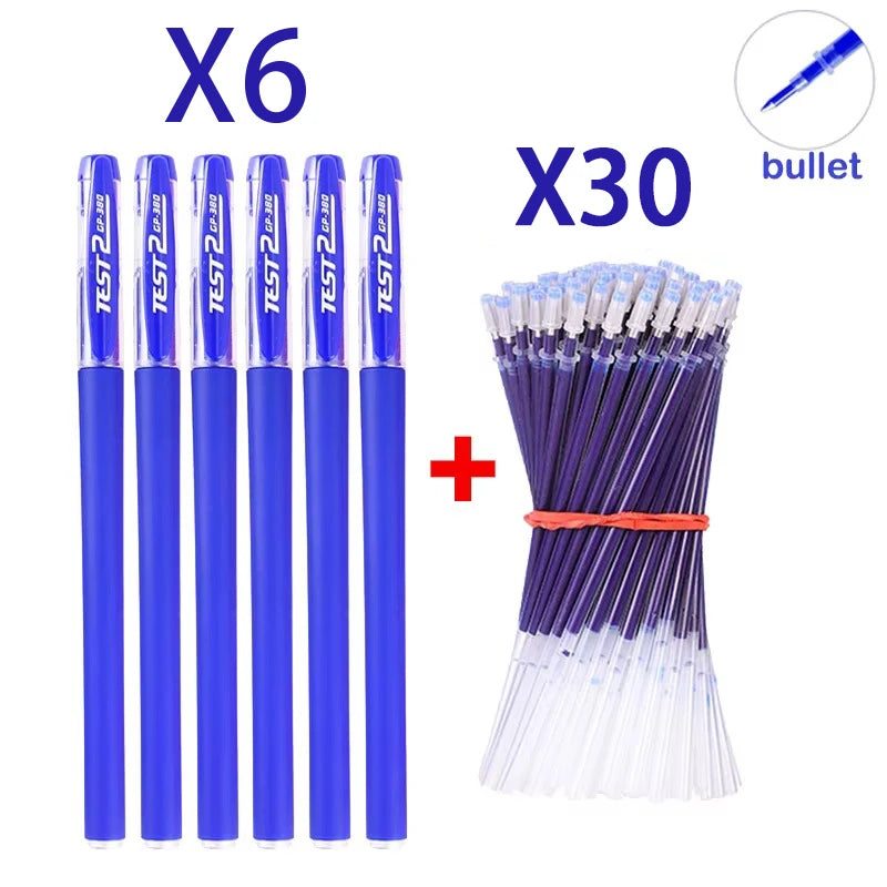 Gel Pens Set Neutral Pen Black Blue Red Refill Gel Pen Bullet/NeedleTip 0.5mm School Office Supplies Kawaii Stationery Qme bullet 36 blue set