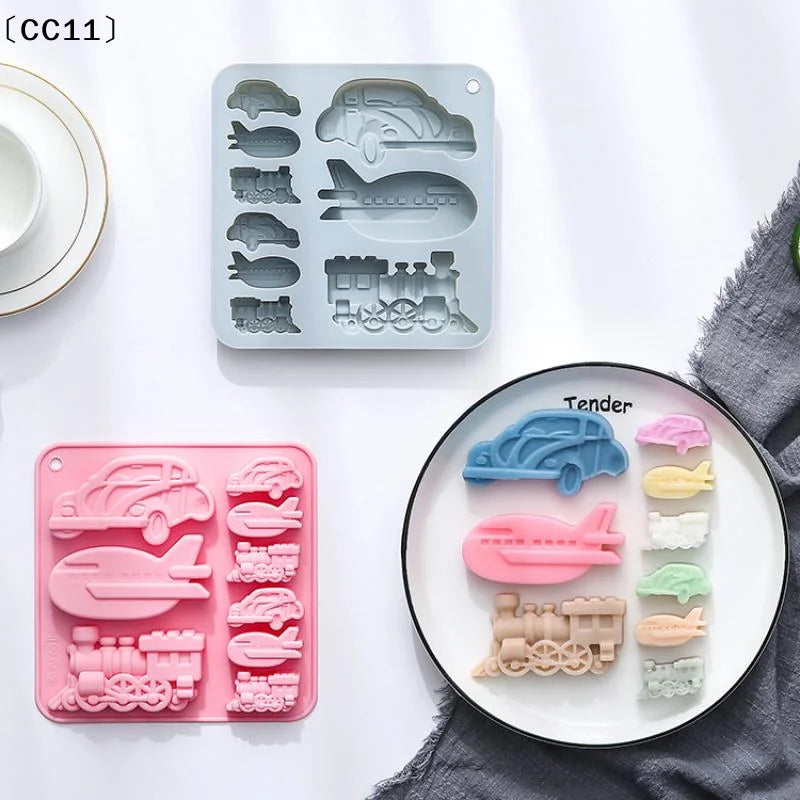 Chocolate Silicone Molds 3D Vintage Car Train Airplane DIY Fondant Qme