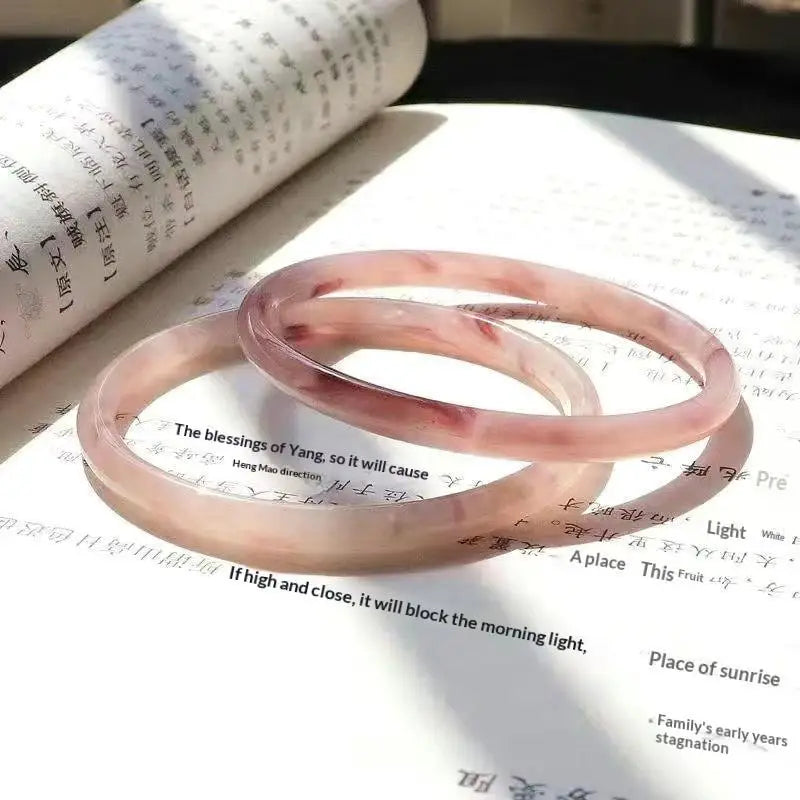 Natural Chalcedony Beauty Bangles Ice Sweet Graceful Light Pink Bracelet Delicate Elegant Perfect Jade Handring Jewelry Qme