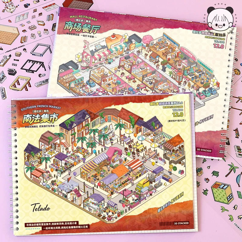 TIANZI Kawaii 3D Cartoon Miniature Scene Stickers Book Pocket House Stacking Stickers DIY Handmade Scrapbook Decoration Qme