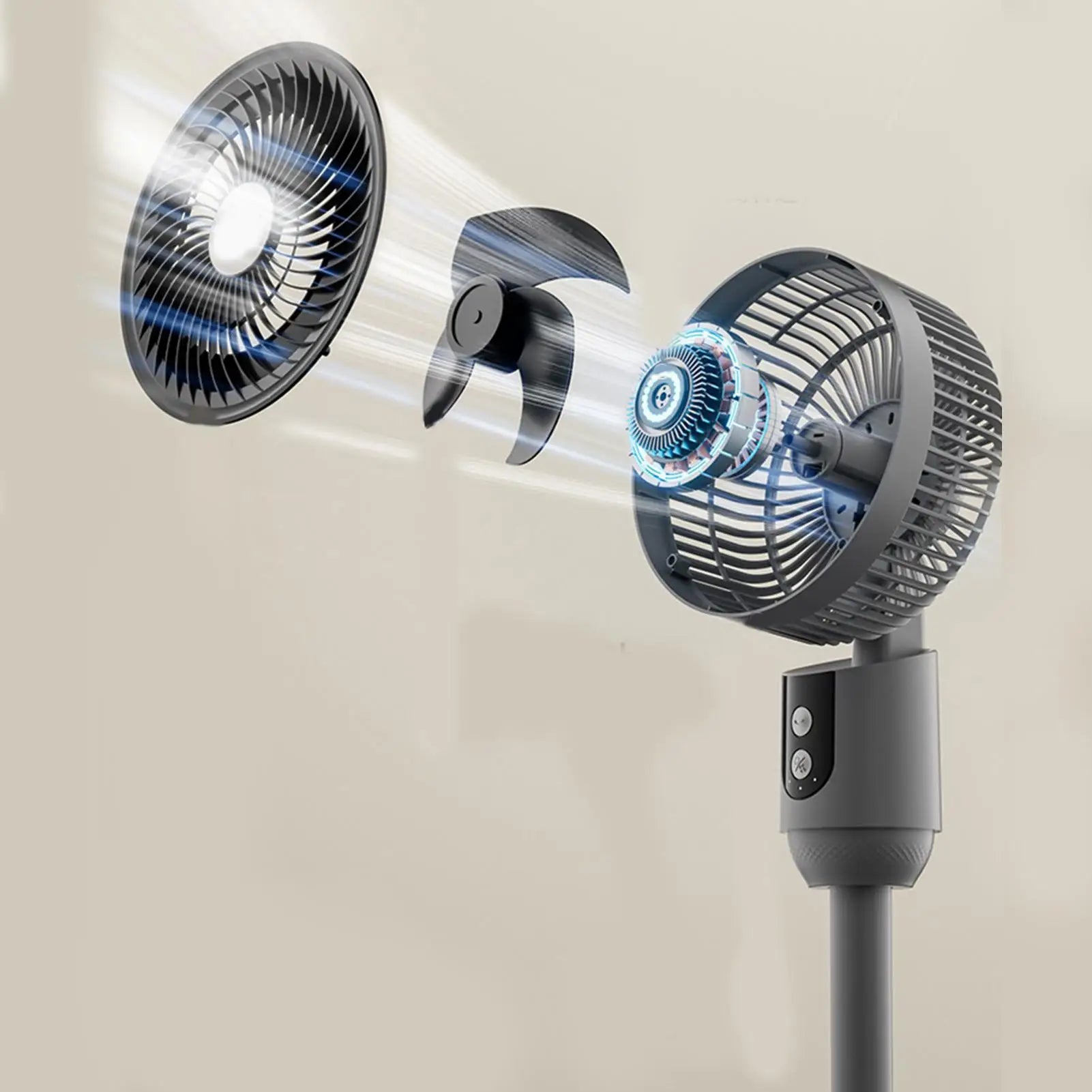 Floor Fan 3-Speed Quiet Height Adjustable Oscillation Oscillating Standing Fan For Indoor Outdoor Home Bedroom Living Office Qme