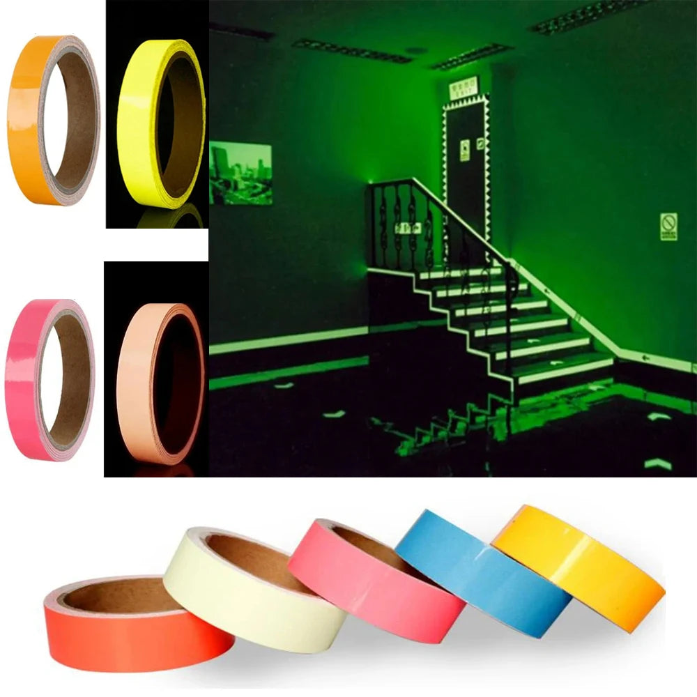 5 Colors Luminous Tape Self Adhesive Glow in the Dark Reflective Fluorescent Glowing Tapes Striking Wall Stripe Sticker Warning Qme