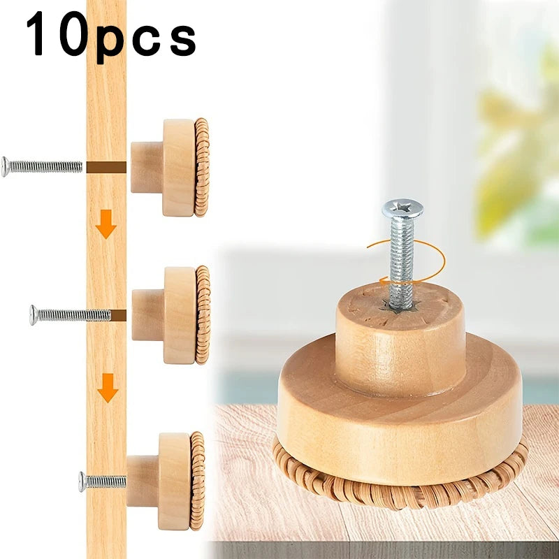 10 Woven Round Pancake Wooden Handles Clothes Cabinet Doors Rattan Qme