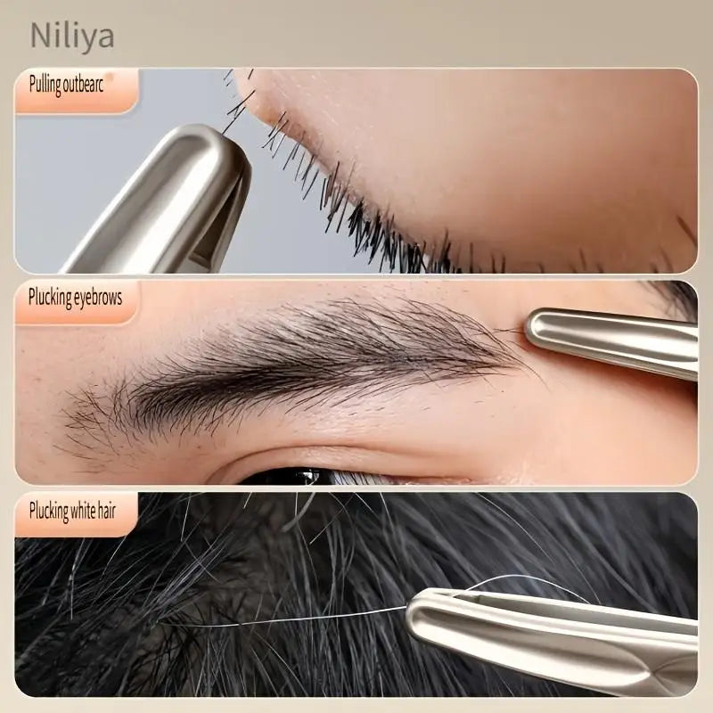 Premium Round Head Tweezers Eyebrow Facial Hair Removal Seamless Qme