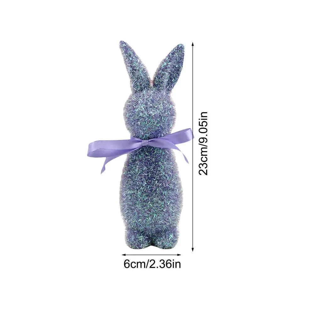 Easter Bunny Flocked Small Decorative Standing Rabbit Statues Bow Tie Qme PURPLE China Mainland