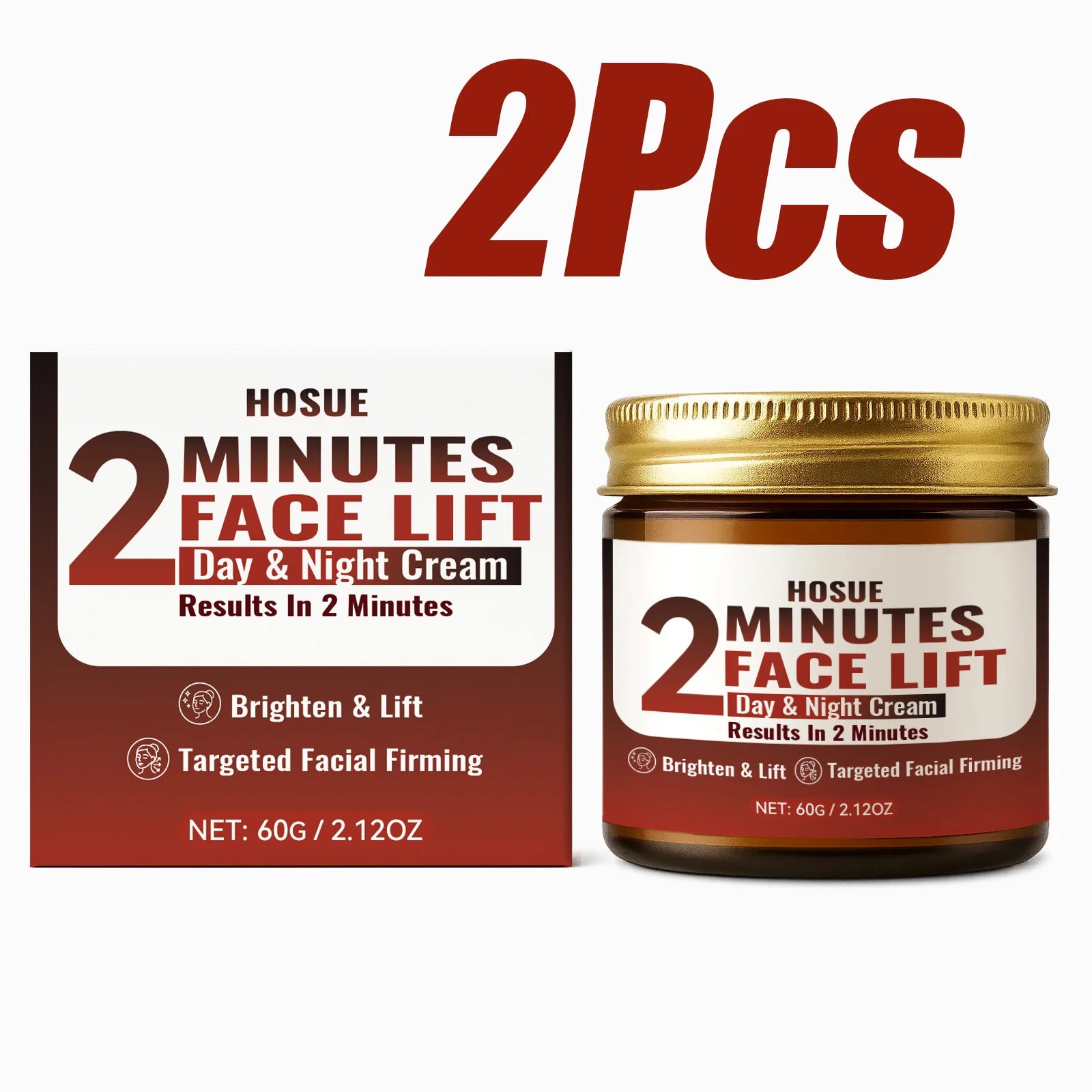 2 Minutes Facial Lift Day & Night Cream with Retinol Hyaluronic Acid Collagen Anti-Aging Lifting Tightening Firming Face Cream Qme 2 x 60g Boxed