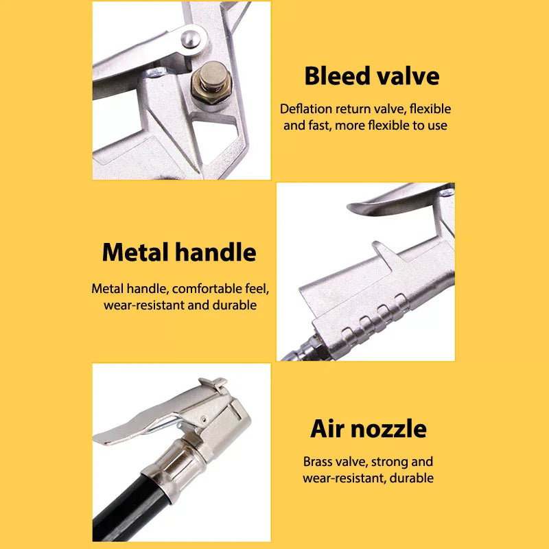 Auto Tire Pressure Gauge Gun Air Inflator Pump Repair Tool Qme