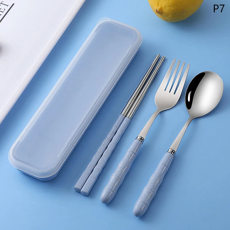 Chopsticks Spoons Forks Sets Stainless Steel Portable Tableware Qme 7