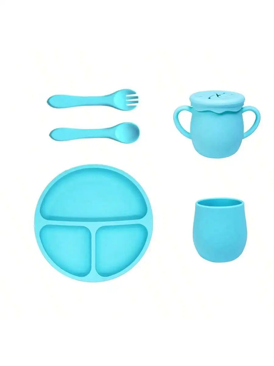 1 Round Dinner Plate Silicone Food Grade Feeding Tableware Drop-proof Qme blue