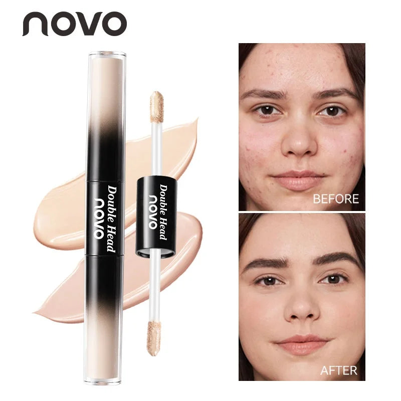 Double Ended Liquid Concealer Stick& Foundation, Waterproof, Sweatproof, Non-Sticky, Cover Acne Marks, For Eyes & Cheek Qme