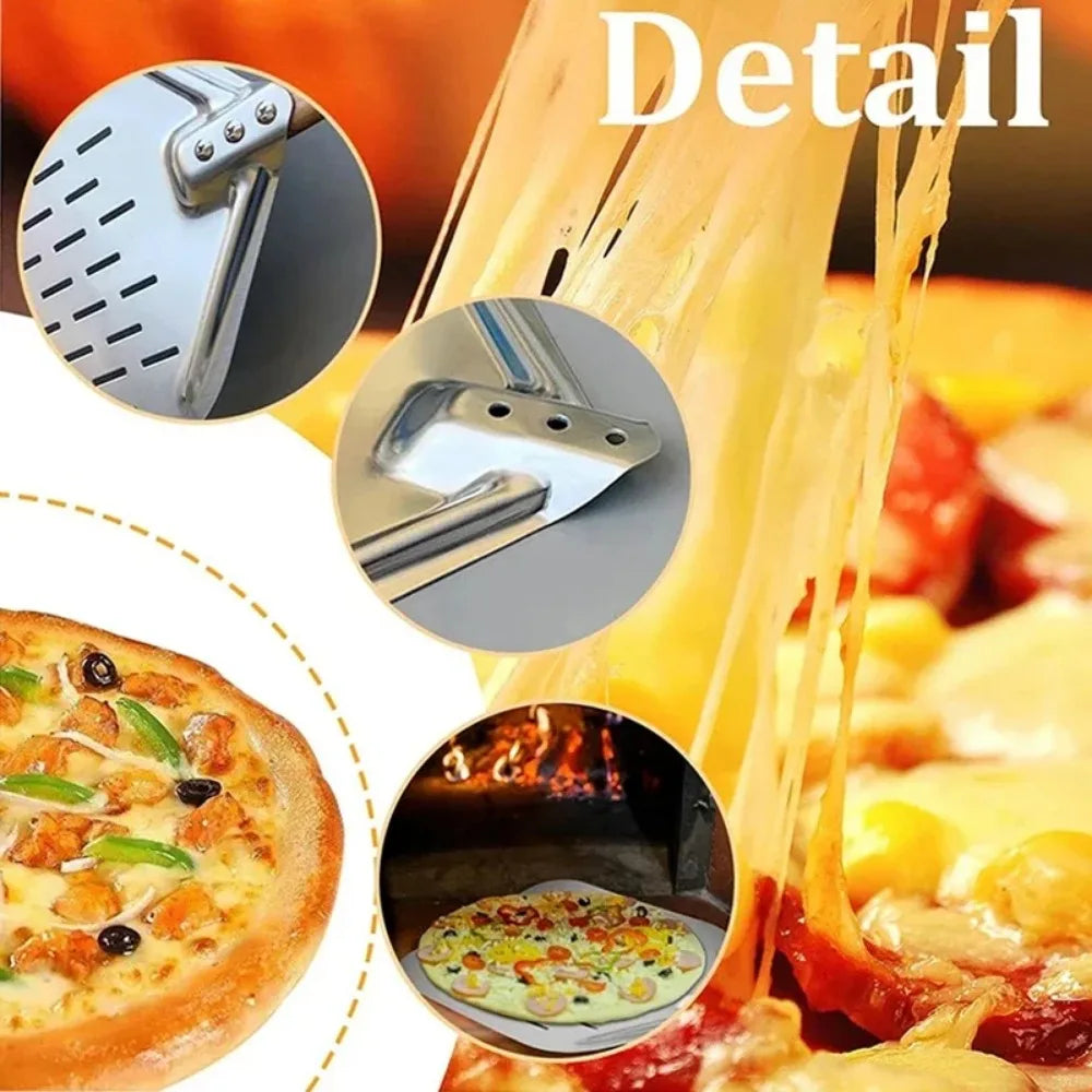 Pizza Shovel Metal Non-stick Peel Wood Handle Transfer Tray Homemade Qme