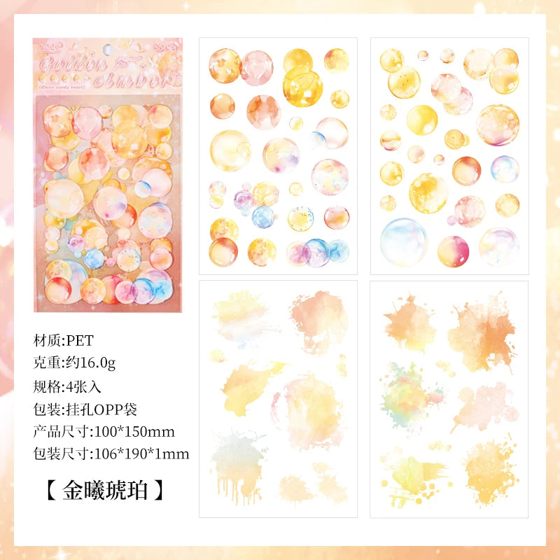 4 pcs Kawaii Stationery Sticker Bubble Sticker for Scrapbooking Supplies Junk Journal Materials DIY Collage Decorative Stickers Qme B