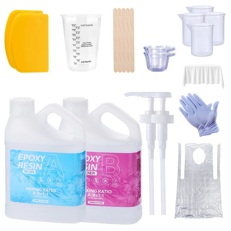 Crystal Clear Epoxy Resin Kit Bubble-Free Anti-Yellowing Self Leveling Easy Mix 1:1 Casting Resin for Table Top Jewelry DIY Qme Kit 2