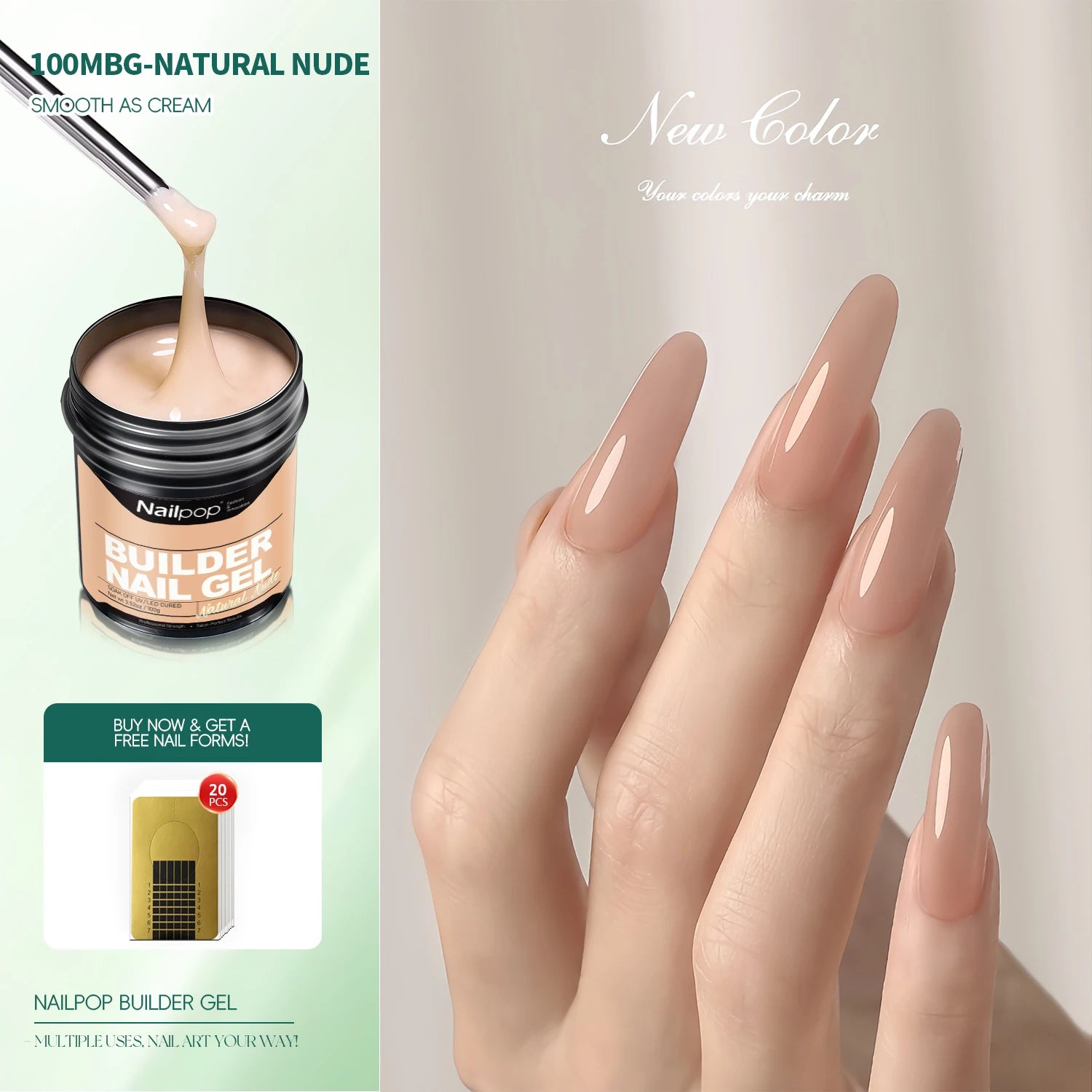 Nailpop100g Milky Smooth Builder Gel Large Capacity Nail Extension Qme 100MBG-Natural Nude