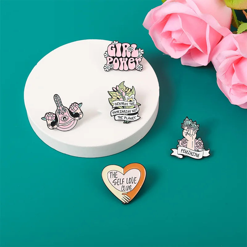 Feminism Enamel Pins Custom Girl Power Love Brooches Lapel Clothes Badges Women Hat Jewelry Gift for Female Friends Wholesale Qme