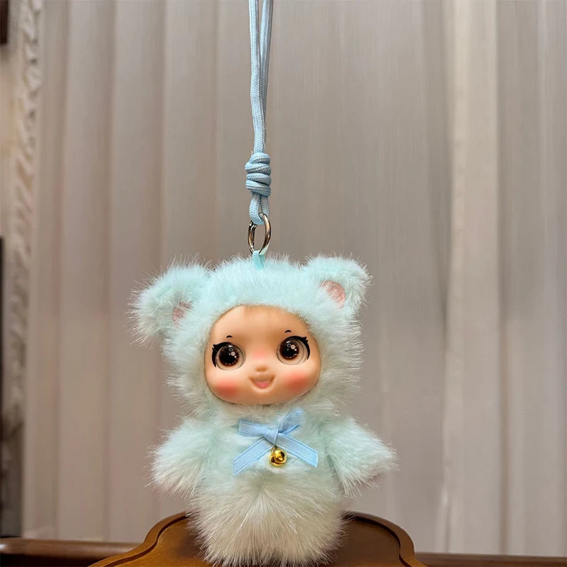 Cute Family Series Animals Vinyl Face Plush Forest Doll Pendant Qme Sky blue