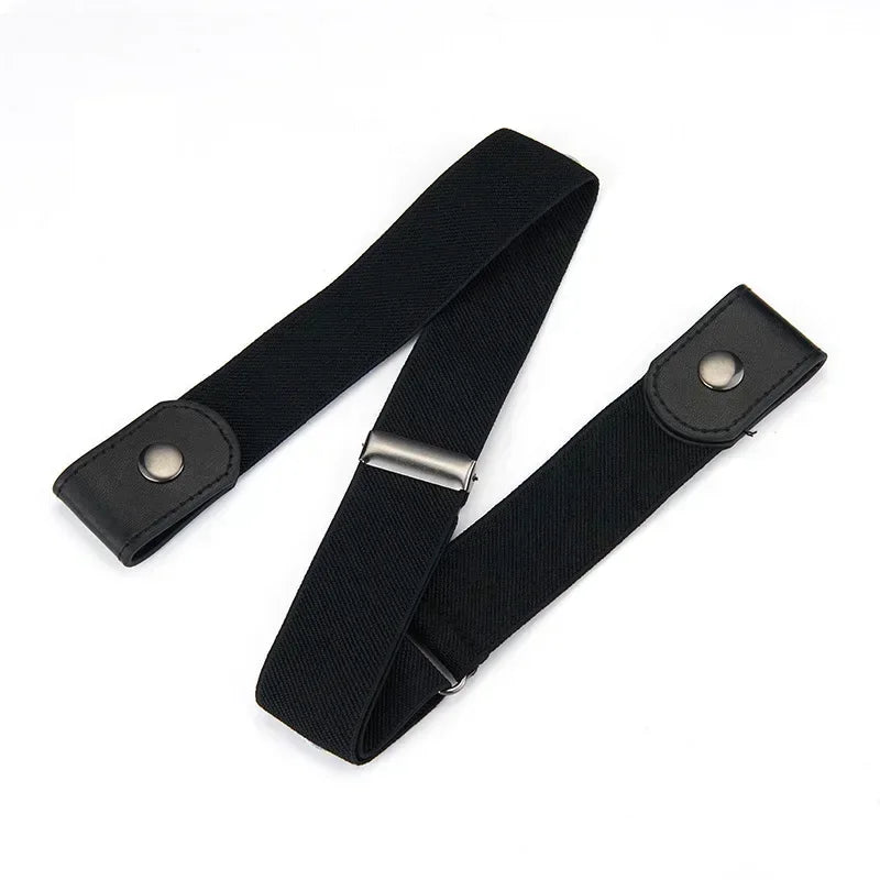 Canvas Adjustable Elastic Waist Band Invisible Belt Buckle-free Belts Qme black 60-65cm