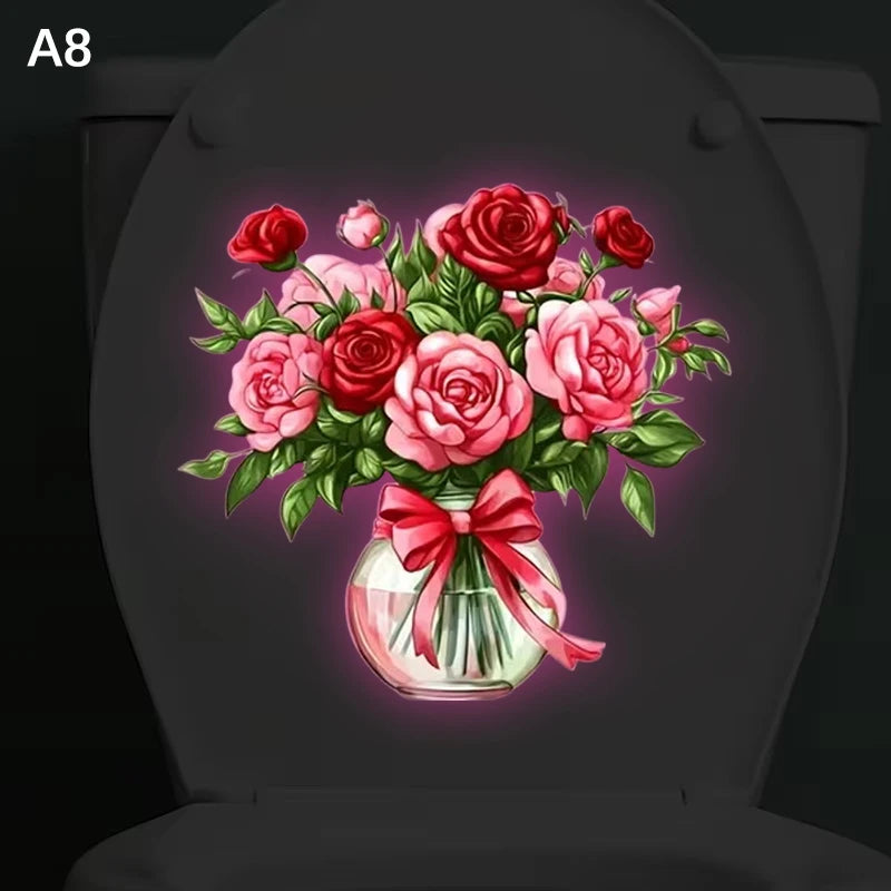 Glow-in-the-Dark Flower Toilet Sticker Luminous Toilet Decal Removable Self-Adhesive Home Decor Stickers For Bedroom Living Room Qme A8