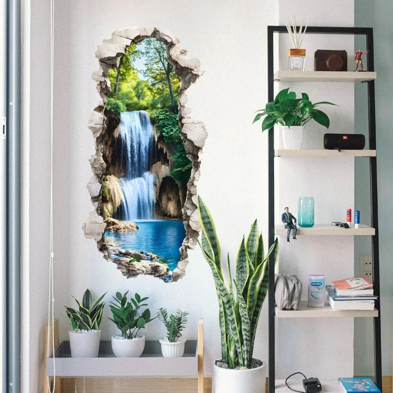 3D Waterfall Forest Wall Sticker Removable Peel Stick Waterproof Qme