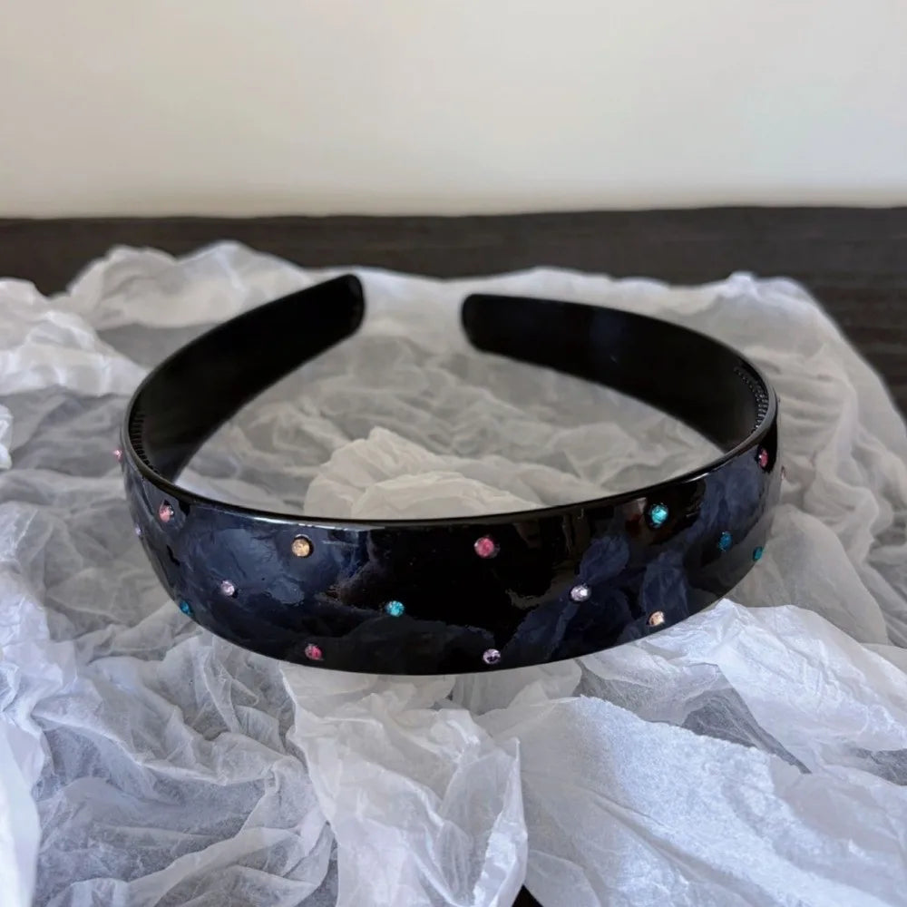 Luxury Colorful Acrylic Rhinestone Headbands Leopard Print Non-slip Wide Hair Hoops Shiny Vintage Hair Accessories Daily Qme