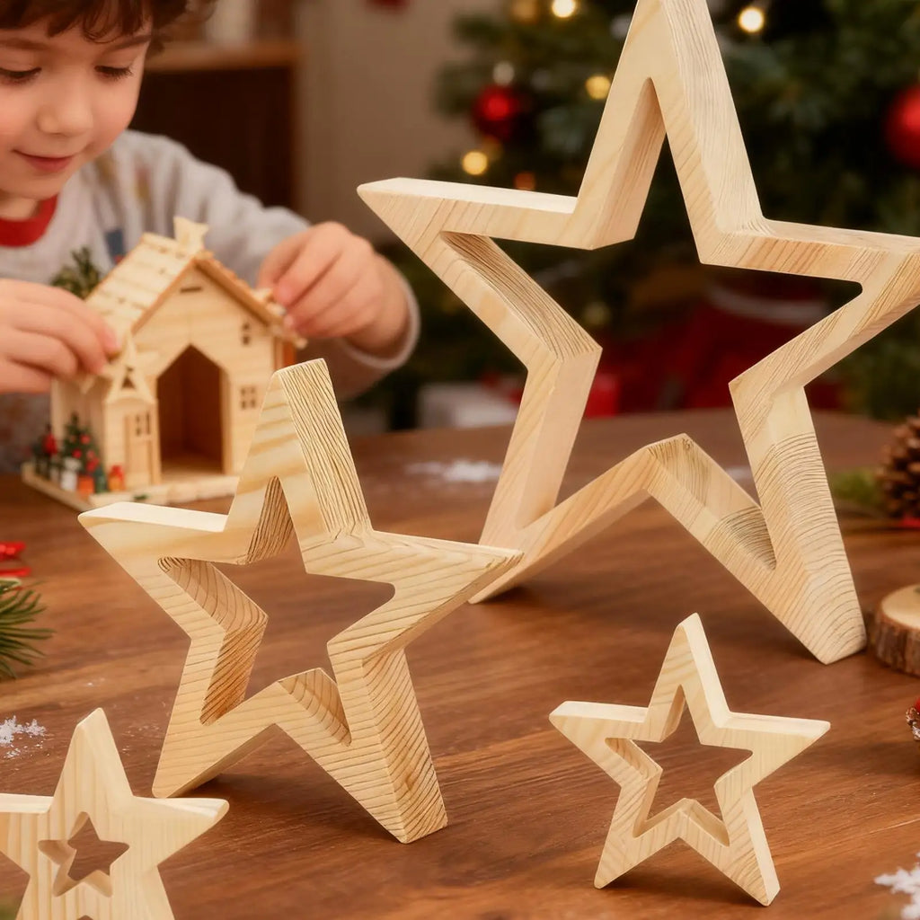 Christmas Star Table Decor 3 Holiday Farmhouse Decoration Wooden Qme