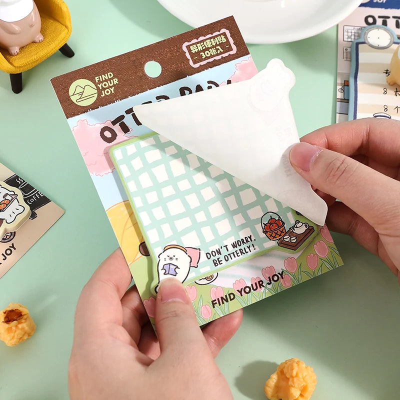30 Pcs/book Creative Korean Stationery Cute Otter Multi functional Message Notes DIY Diary Album Scrapbook Office Supplies Qme