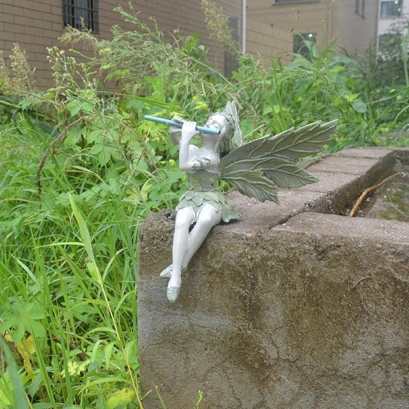 Playing Flute Fairy Statue Angel Garden Sculpture Decoration Outdoor Qme