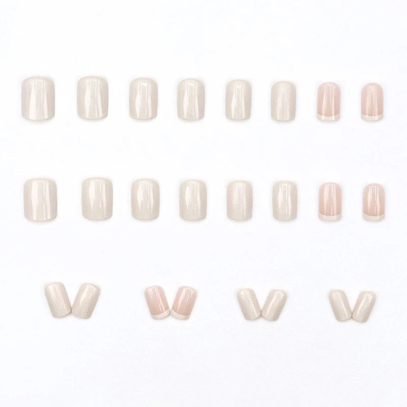 French Cream Nude Short Square False Nails Jelly Adhesive Detachable Qme