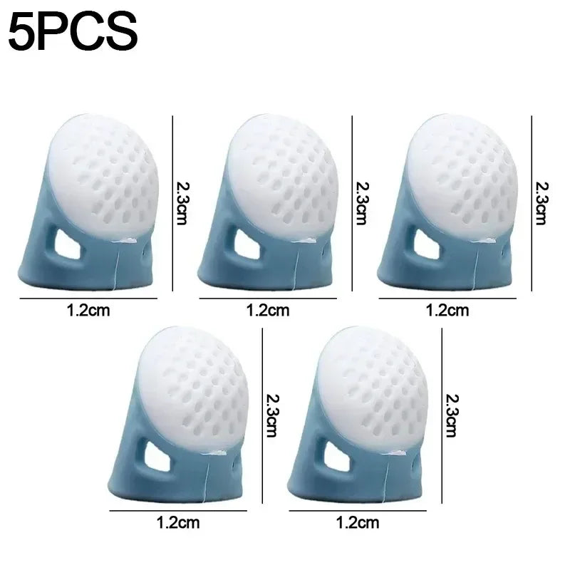 Silicone Anti-slip Sewing Thimbles Sewing Finger Tips Finger Cover Hollowed Protector Sleeve DIY Hand Cross-stitch Sewing Tools Qme 5PCS-Blue