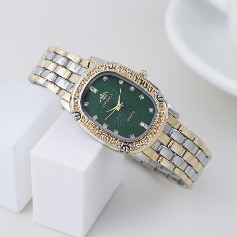 Luxury Fashion Metal Band Watches for Women Brand Simple Casual Oval Rhinestone Ladies' Quartz Wristwatch Qme