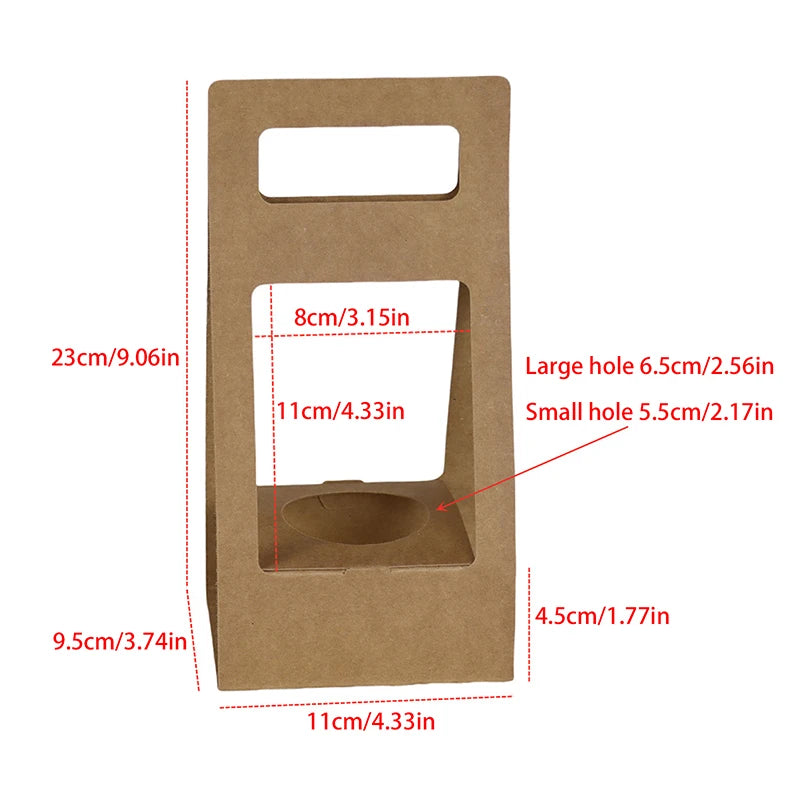 Water Proof Kraft Paper Portable Flower Basket Bouquet Handle Carton Qme Khaki