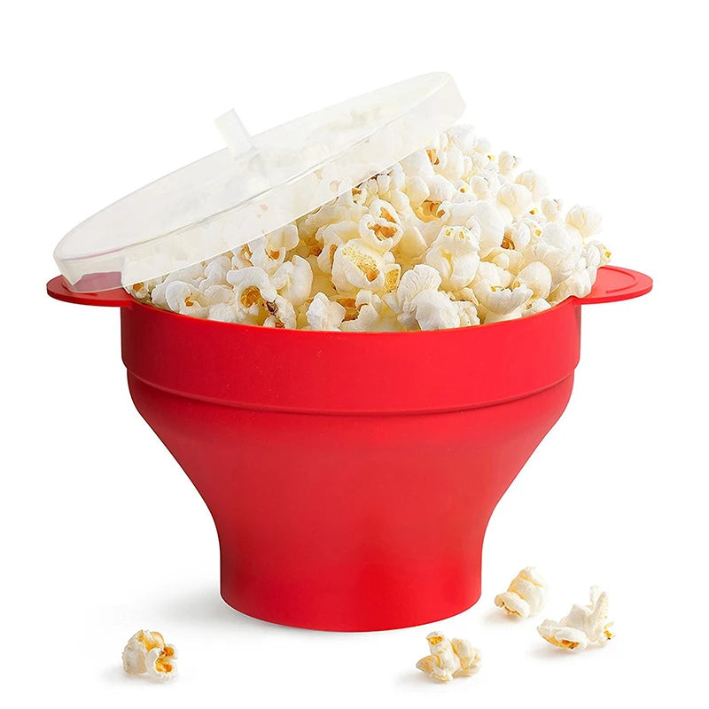 Kitchen Microwave Popcorn Bowl Bucket Silicone DIY Maker Lid Chips Qme
