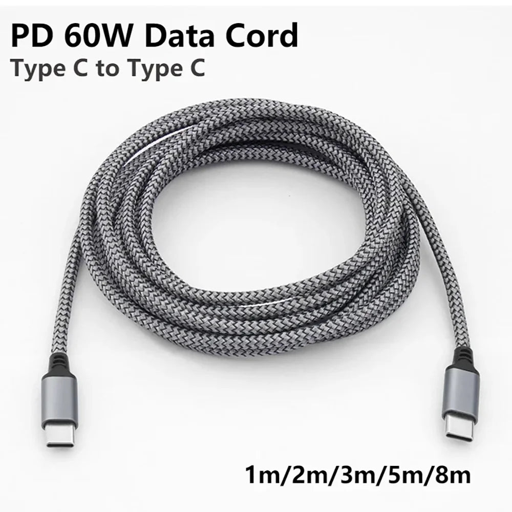 60W Type C To Type C 1M/2M/3M/5M/8M Cable PD Fast Charger Data Cable Extension Cable Type C Data Line For iPhone Xiaomi Samsung Qme