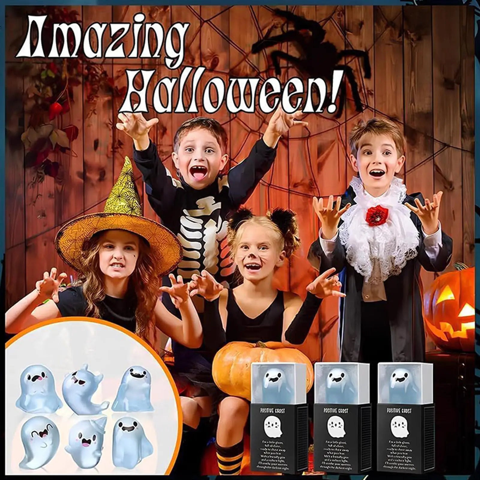 Tiny Ghost Figurines Glow Dark Statue Box Halloween Cute Resin Qme