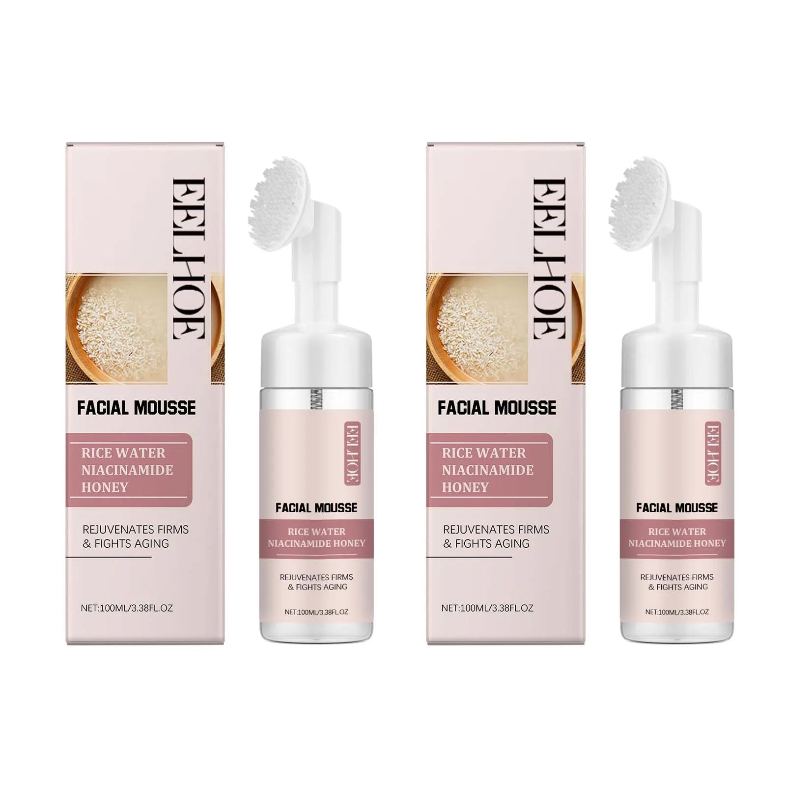 Rice Water Cleansing Mousse Oil Control Deep Cleaning Pores Moisturizing Brightening Soothing Rejuvenation Foam Face Wash Care Qme 2 x 100ml Boxed