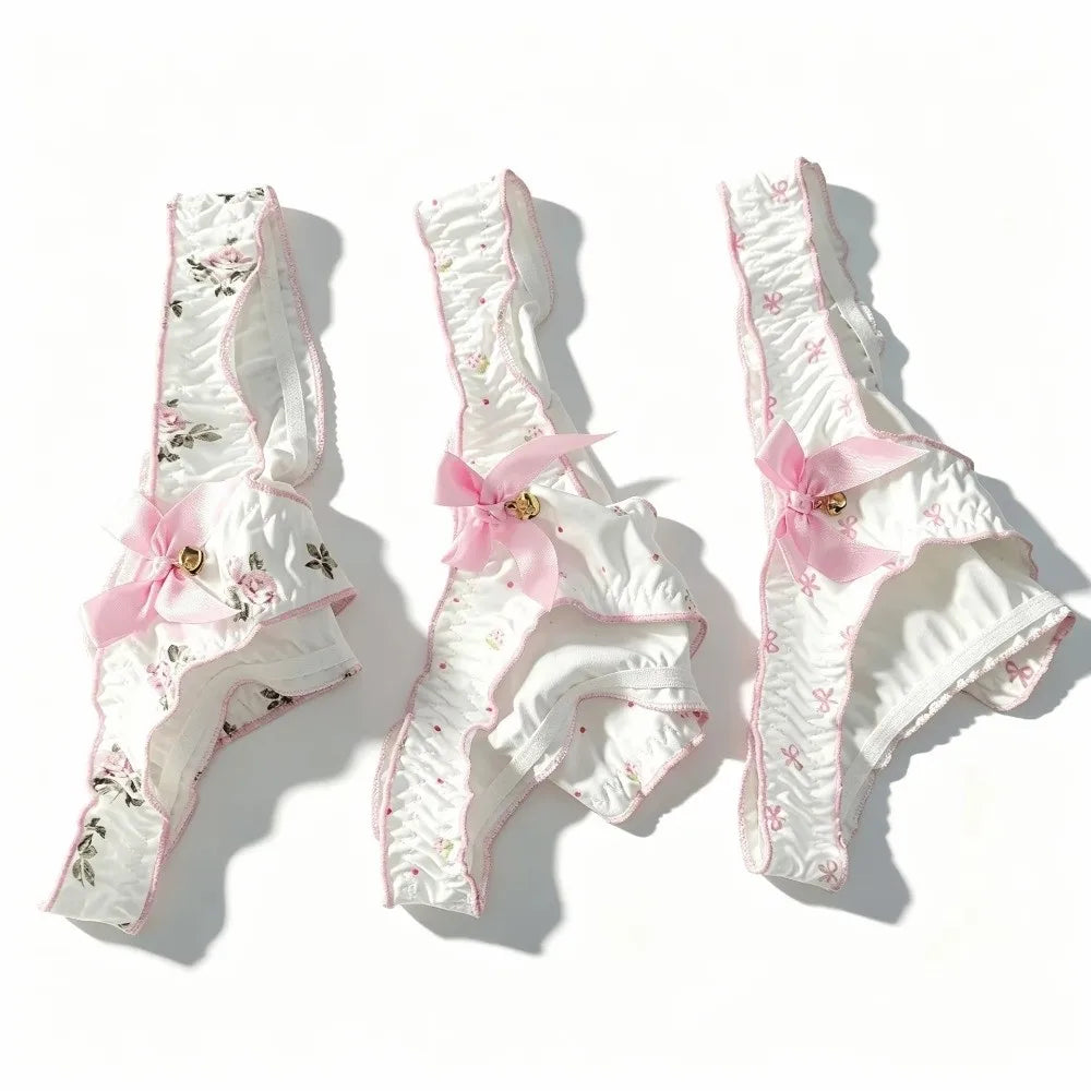 Lingerie Sweet Bow Women Panties Ruffle Low Waist Girls Briefs Flower Qme