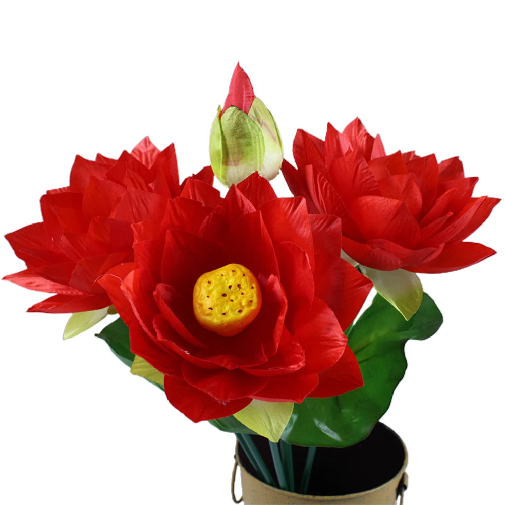 Artificial Flower 1pcs Arrangement Decoration Fake For Wedding Garden Home Lotus Party Plastic Simulation Stalks Qme The big red
