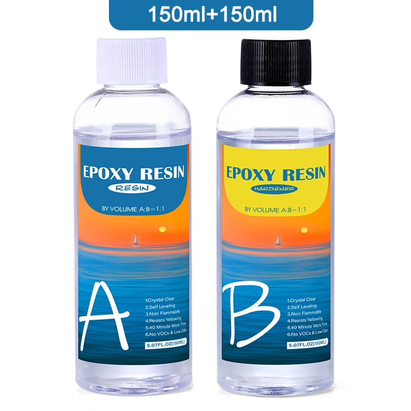 Epoxy Resin Crystal Clear Kit Easy Mix 1:1 Coating and Casting Resin for Table Top, Molds, Tumbler Crafts, Painting, Jewelry DIY Qme 150ml 150ml